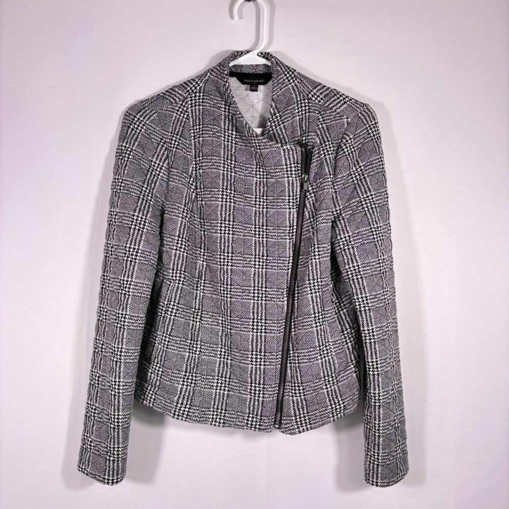 NWT Banana Republic Black and White Quilted Houndstooth Jacket Size Medium T3